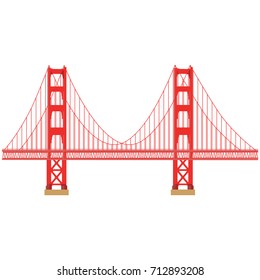 Vector illustration San Francisco Golden Gate bridge symbol isolated on white background. US landmark. United States of America. Side view. Flat style illustration