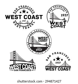 Vector Illustration Of San Francisco Logo Stamp With Golden Gate Bridge.