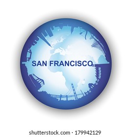 Vector illustration of the San Francisco Skyline with world globe