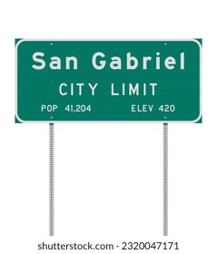 Vector illustration of the San Gabriel (California) City Limit green road sign on metallic posts