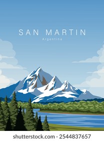 Vector illustration. San Martin Argentina. Wall poster, banner, postcard, cover. Modern design. Tourism, travel.