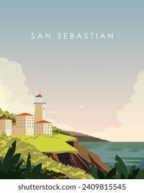 Ilustración vectorial. San Sebastián, diseño de afiches, postal de viajes, cubierta.