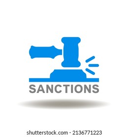 Vector illustration of sanctions word with gavel. Icon of embargo. Symbol of sanctions.