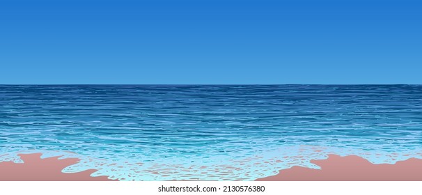 Ilustración vectorial. Playa de arena en la costa del océano.