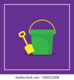 Vector illustration of a sand bucket and shovel. Children's toy. Isolated background vector flat design.