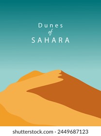 Ilustración vectorial. Dunas de arena del Sahara. África. Diseño moderno. Cartel, Anuncio, postal. Turismo. Viajes.