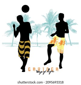 Vector illustration of sand soccer players silhouette.