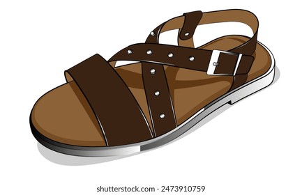 Vector Illustration of Sandal flat back strap with metal buckle with White Background