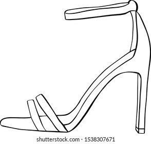 vector illustration of sandals on a high heel, view from the side. Fashion illustration.women shoes.