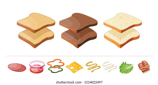 Vector illustration sandwich, isometric style. Tasty snack with ingredients. Isolated on white background. Good for sticker, poster, flye etc.