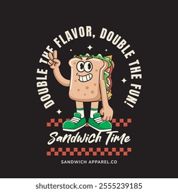 Vector Illustration of Sandwich Mascot with Retro Mascot Illustration Available for Tshirt Design