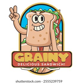 Vector Illustration of Sandwich Mascot with Retro Mascot Illustration Available for Logo Badge
