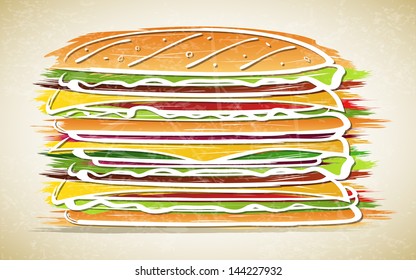 Vector illustration of sandwich on grunge background