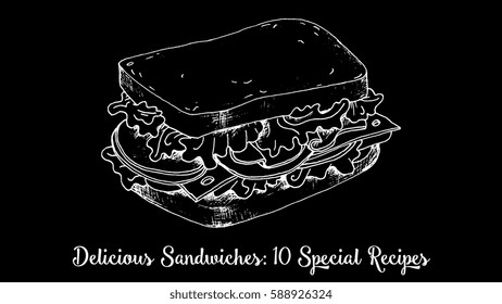 Vector illustration of a sandwich retro chalkboard style.