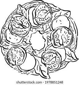 Vector illustration with sandwich with tomatoes, cheese and greens