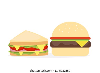 Vector illustration Sandwiches and hamburger