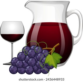 Ilustración vectorial de sangría en una jarra con uvas.