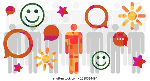 vector illustration sanguine temperament type people with sunny cheerful smiling symbols