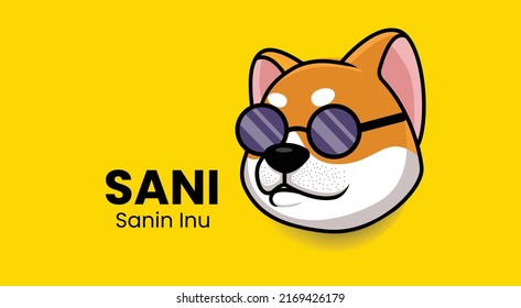 Vector illustration of sanin inu, SANI crypto currency logo on yellow background with copy space. sanin inu, SANI cryptocurrency token logo or symbol banner.