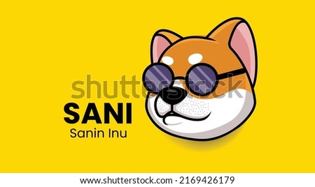 Vector illustration of sanin inu, SANI crypto currency logo on yellow background with copy space. sanin inu, SANI cryptocurrency token logo or symbol banner.
