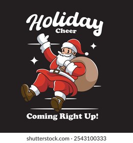 Vector Illustration of Santa Brings A Sack Of Gifts with Retro Mascot Illustration Available for Tshirt Design