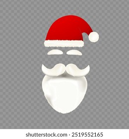 Vector illustration of Santa cap and beard on transparent background