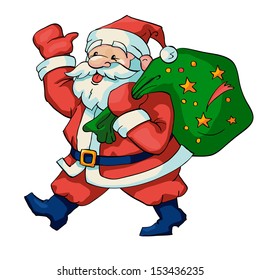 Vector Illustration of Santa Claus with a bag of gifts.
