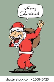 vector illustration of Santa Claus with a bag of gifts