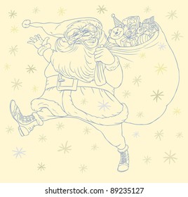 Vector illustration of Santa Claus with bag of presents