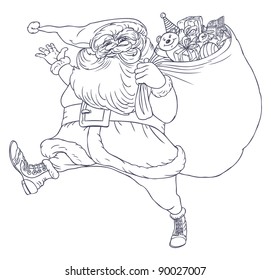 Vector illustration of Santa Claus with bag of presents
