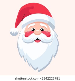 Vector Illustration Santa Claus with Beard and Red Cap for Print or Winter Christmas Party Design