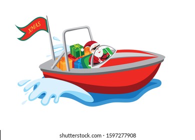 Vector illustration of Santa Claus in a boat