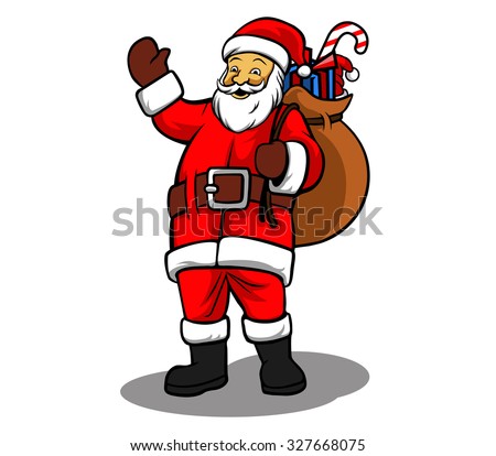 vector illustration of Santa Claus bring sack of gifts. 