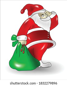 vector illustration of santa claus carrying a gift bag.