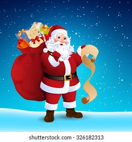 Vector Illustration of Santa Claus carrying sack full of gifts