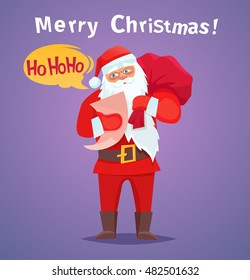 Vector Illustration of Santa Claus carrying a big red sack full of gifts