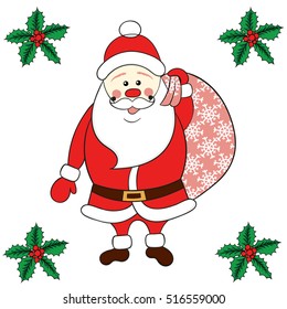 Vector Illustration of Santa Claus carrying sack full of gifts