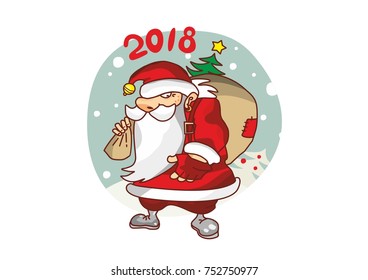 Vector Illustration of Santa Claus carrying sack