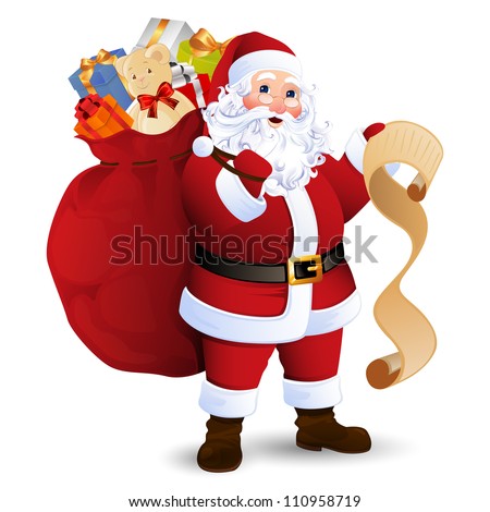 Vector Illustration of Santa Claus carrying sack full of gifts
