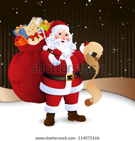 Vector Illustration of Santa Claus carrying sack full of gifts