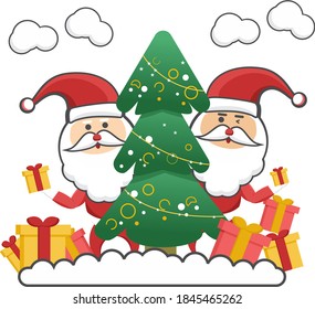 vector illustration of santa claus characters and gifts for merry christmas

