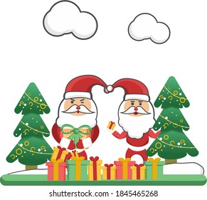 vector illustration of santa claus characters and gifts for merry christmas

