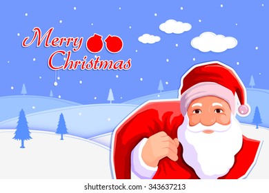 vector illustration of Santa Claus with Christmas gift sack