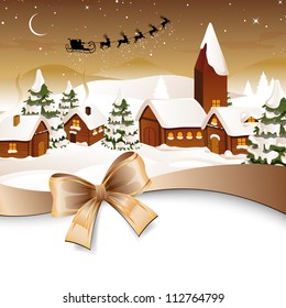 Vector Illustration of Santa Claus coming to City