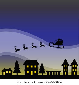 Vector Illustration of Santa Claus coming to City