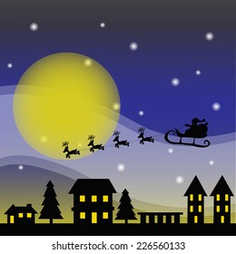 Vector Illustration of Santa Claus coming to City