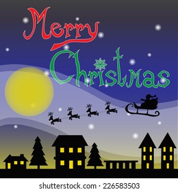 Vector Illustration of Santa Claus coming to City & Merry Christmas