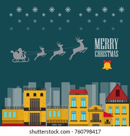 Vector Illustration of Santa Claus coming to City