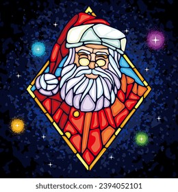 vector illustration of Santa Claus with diamond border, stained glass style