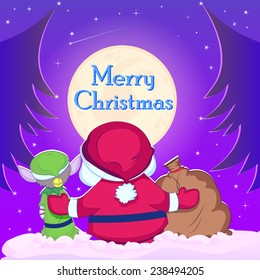 vector illustration of Santa Claus and Elf with Christmas goodies